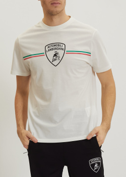 Бавовняна футболка Automobili Lamborghini білого кольору, фото